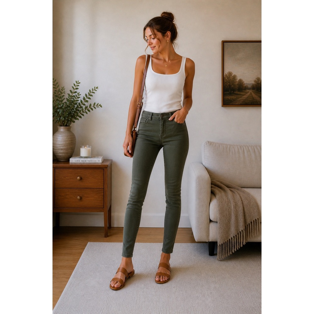 Loft Outlet Womens Skinny Ankle Pants Olive Green Size 6 Mid Rise Slim Chino‎